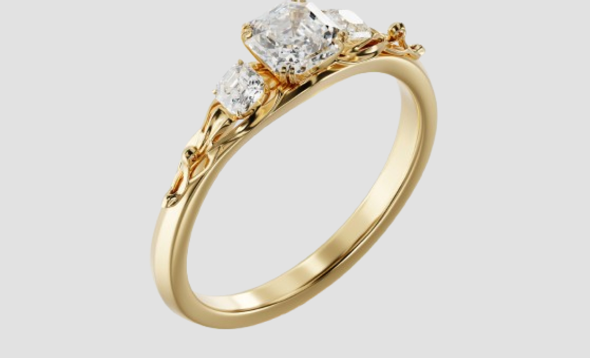 Gold engagement ring with diamonds